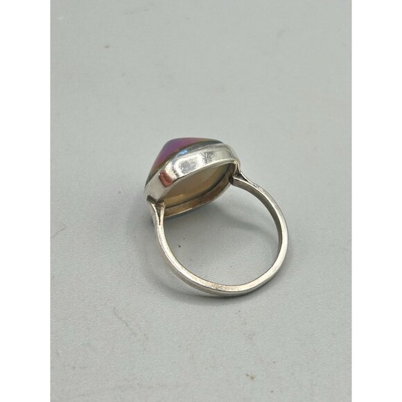 Vintage Sterling Silver 925 Ring with Iridescent Gemstone Size 7.5 - Picture 5 of 9